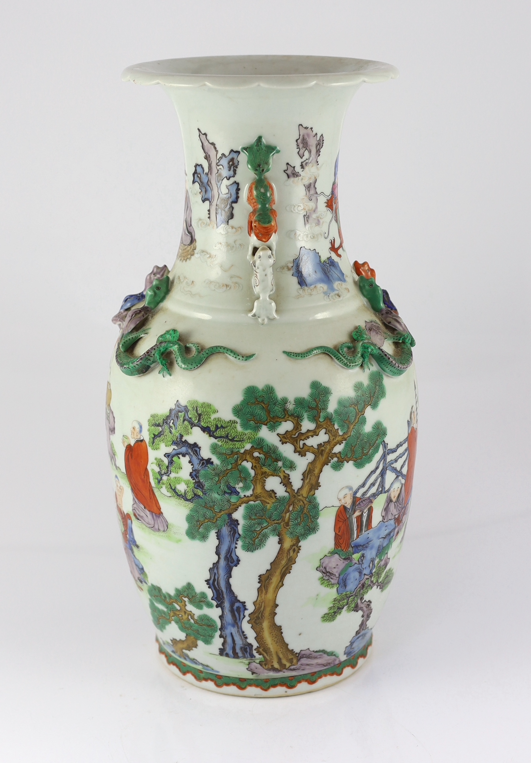 A Chinese enamelled porcelain ‘eighteen luohan’ vase, late 19th century